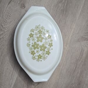 Spring Blossom Vintage Pyrex White and Green Floral Dish